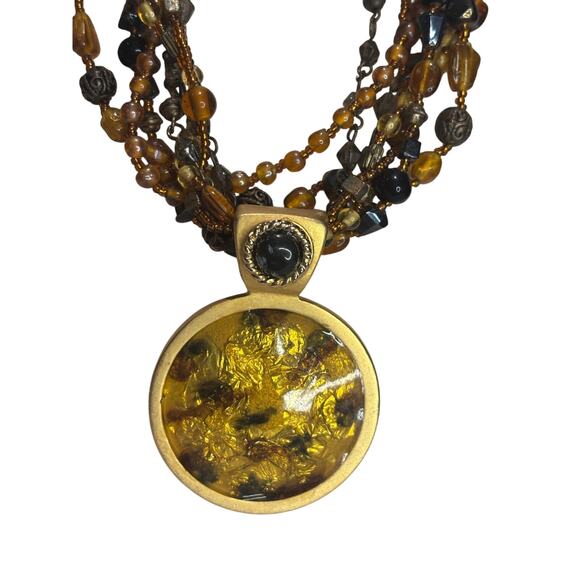 Chico's Multi-Stranded Pendant Necklace, Brown, Gold, EUC - Picture 2 of 5